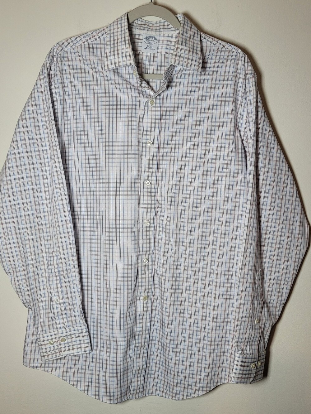 Brooks&Brothers Men's Check Button-Up Shirt Slim Fit No Iron Size 16.5 NWOT